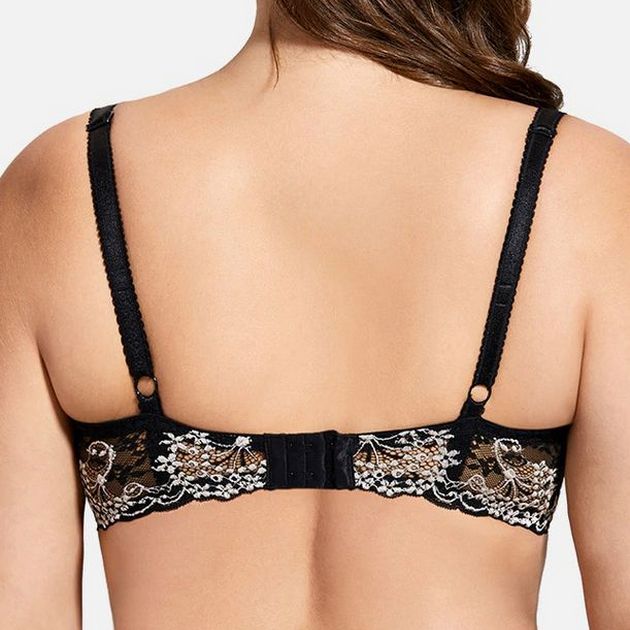 Large Cup Non-Padded Lace Black Balconette Bra