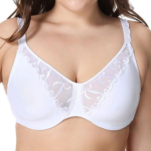 Full Coverage Embroidered White Minimizer Bra