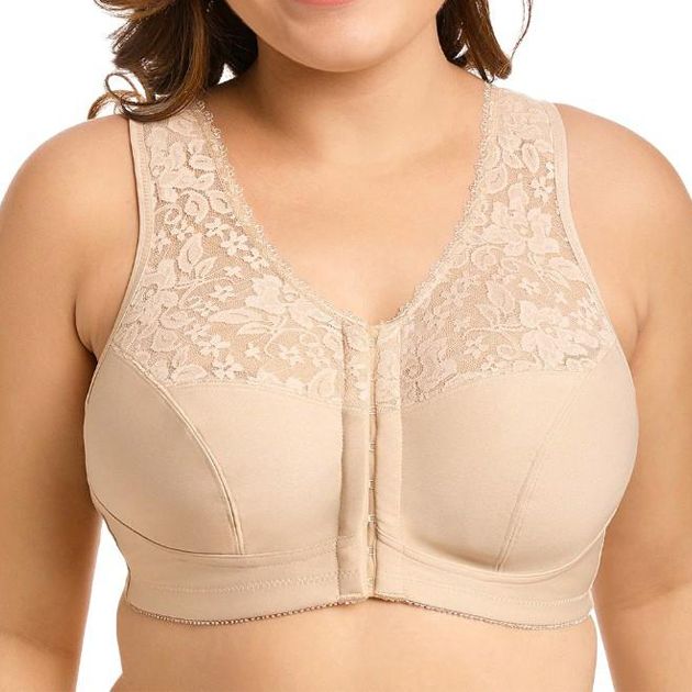 Womens Plus Size Soft Cotton Lace Bra Full Coverage Wirefree Non-Padded 50A  Black