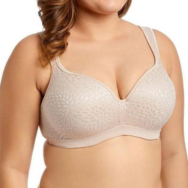 Women's Bra Full Coverage Jacquard Non Padded Lace Sheer Underwire Plus  Size Bra (Color : Beige, Size : 40C)