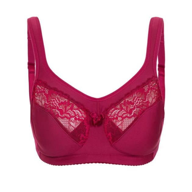 Full Figure Wire Free DarkRed Minimizer - Plus Size Bra - Full Coverage Full Cup Minimizer Red Unlined