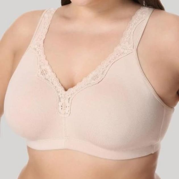 Non-Padded Floral Embroidery Beige Lace Bra