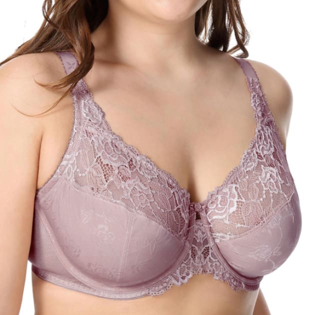 Large Cup Jacquard Non-Padded Sheer Lace - Thistle - Plus Size Bra - Jacquard Lace Large Cup Non-Padded