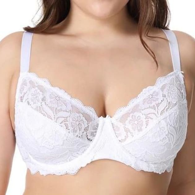 Non-Padded Floral Embroidery Lace - White - Plus Size Bra - Lace Non-Padded Unlined