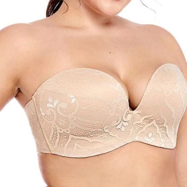 Sexy Lace Lined Strapless Beige Lift Bra - Plus Size Bra - Demi bra Half cup Lace Padded Push up