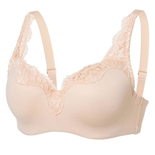 Smooth Lace Full Coverage T-Shirt Bra - Beige / B / 40 - Plus Size Bra - Full Coverage Full Cup Lace Lined Padded