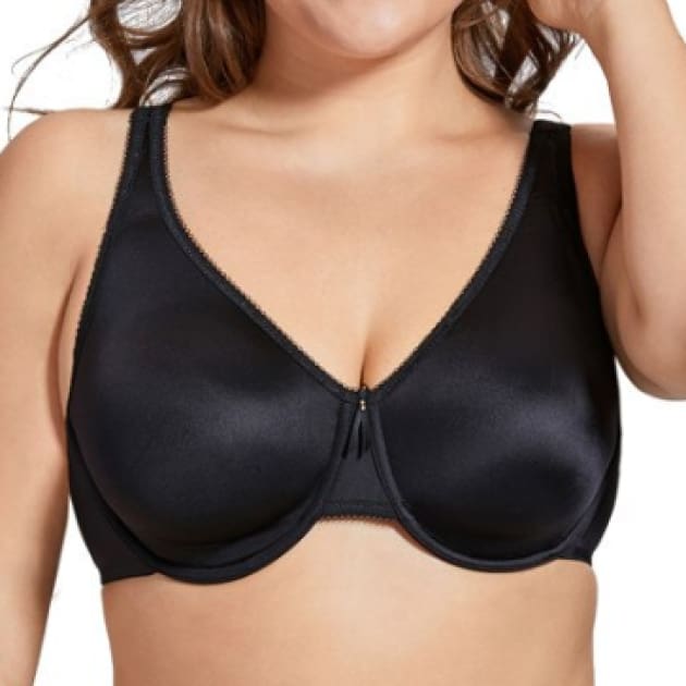 Smooth Unlined Full Cup Black Support Bra - Plus Size Bra - Full Cup Non-Padded Seamless Smooth Unlined